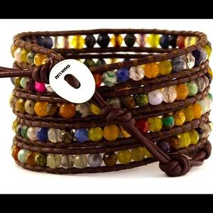 Chan Luu Multi Stone Wrap Bracelet on Brown Leather
